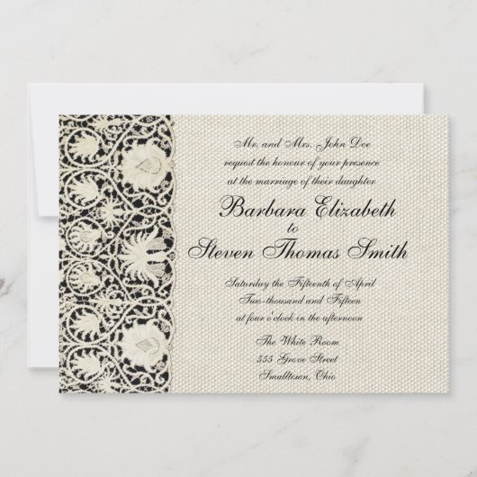 Invitation Linge de dentelle mariage blanc classique jolie (Devant)