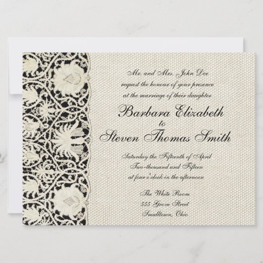 Invitation Linge de dentelle mariage blanc classique jolie (Devant)
