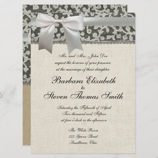 Invitation Linge de dentelle mariage blanc classique jolie (Devant / Derrière)