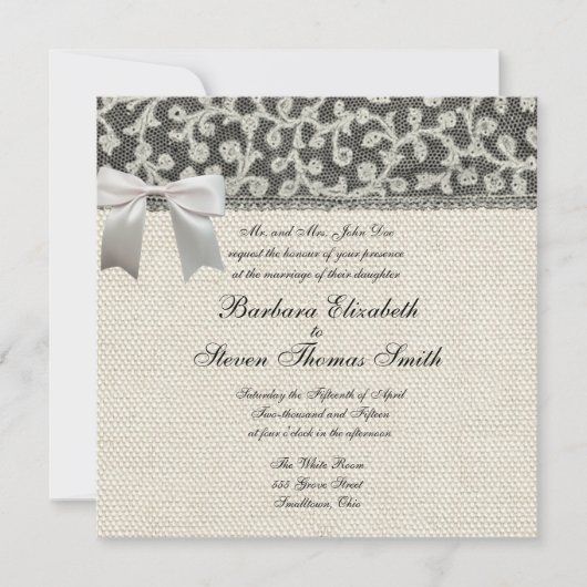 Invitation Linge de dentelle mariage blanc classique jolie (Devant)