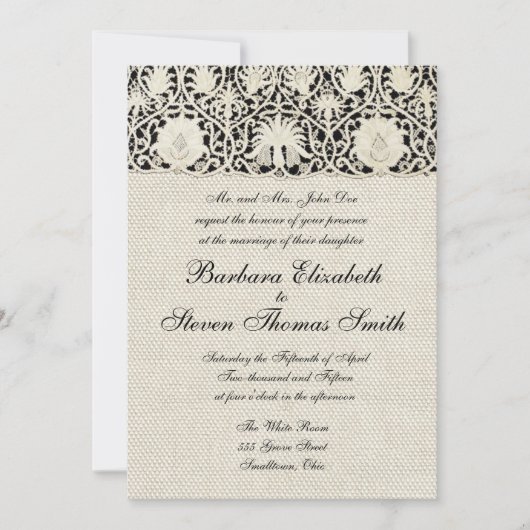 Invitation Linge de dentelle mariage blanc classique jolie (Devant)