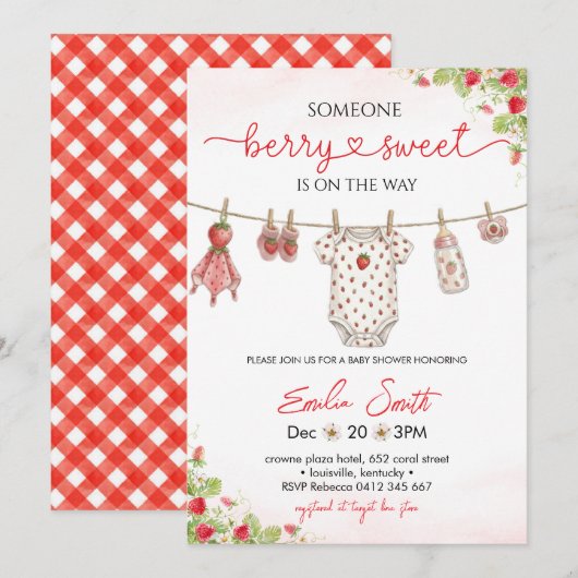 Invitation Linge de fraise Baby shower (Devant / Derrière)
