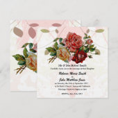 Invitation Linge de lit trois roses mariage (Devant / Derrière)