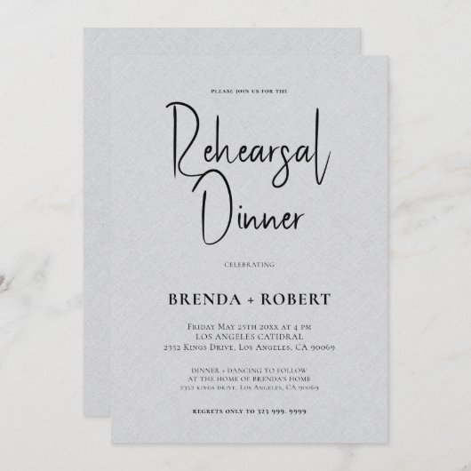 Invitation Linge de maison gris Simple Script blanc Dîner de  (Devant / Derrière)