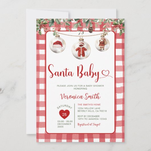 Invitation Linge de Noël Bébé Santa Fleur Rouge (Devant)