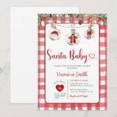 Invitation Linge de Noël Bébé Santa Fleur Rouge (Devant / Derrière)