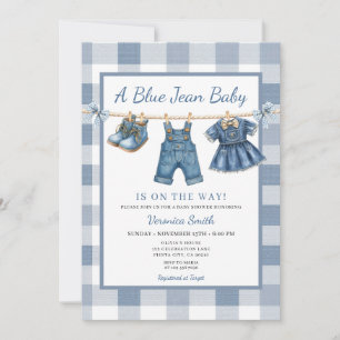 Invitation Linge élégant de bébé en jean bleu Shower en denim