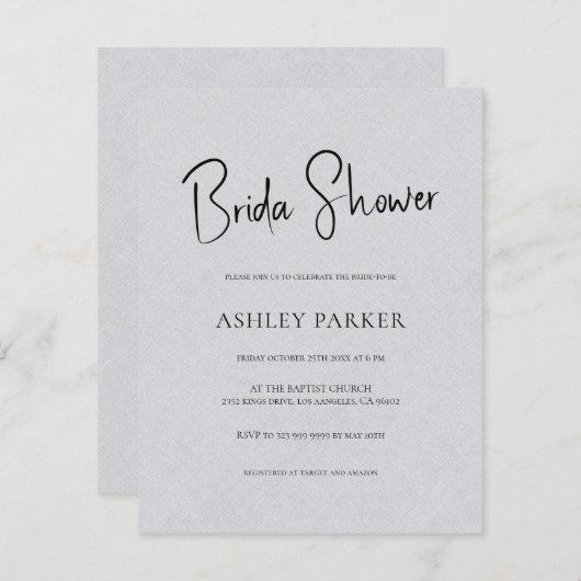 Invitation Linge gris clair Fête des mariées de script noir s (Devant / Derrière)