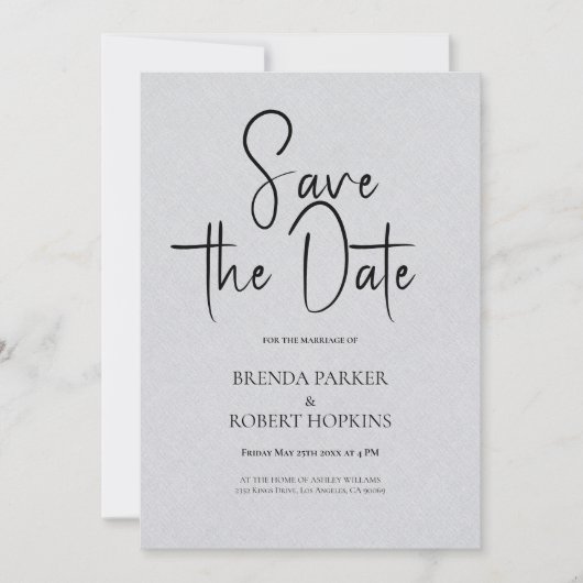 Invitation Linge gris clair Simple Script noir Enregistrer la (Devant)