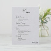 Invitation Linge gris Simple Noir Script Mariage Menu (Debout devant)