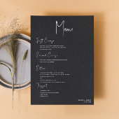 Invitation Linge noir Simple Blanc Script Mariage Menu