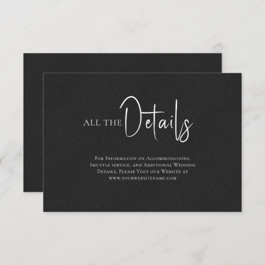 Invitation Linge noir Simple Script noir Détails du Mariage (Devant / Derrière)