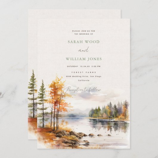 Invitation Linge romantique chute lac Mariage (Devant / Derrière)