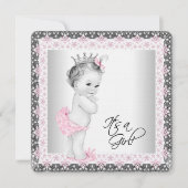 Invitation Linge rose et gris Bébé Fille Douche (Devant)