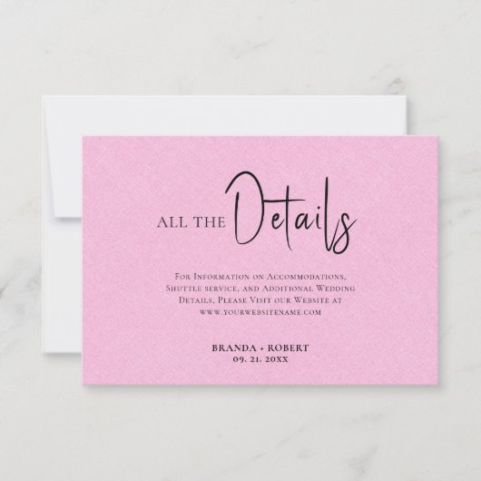 Invitation Linge rose Simple Noir Script Détails du Mariage (Devant)