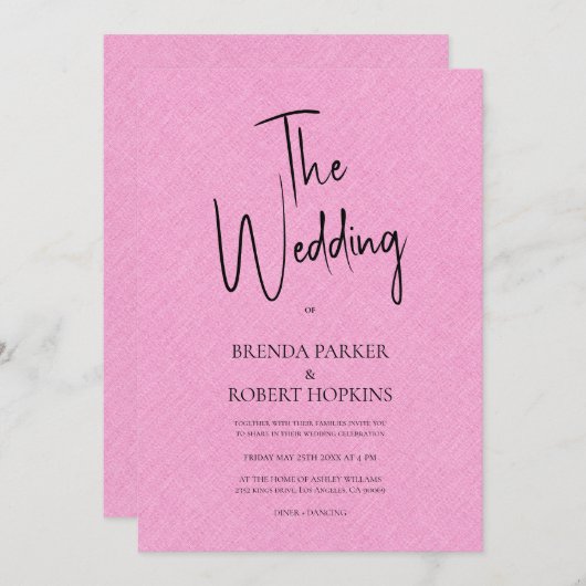 Invitation Linge rose Simple Noir Script Mariage Invite (Devant / Derrière)