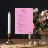 Invitation Linge rose Simple Noir Script Mariage Menu