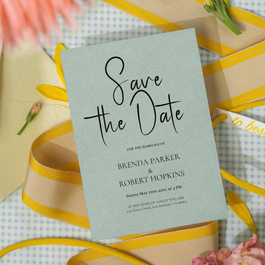 Invitation Linge Vert pâle Simple Script noir Enregistrer la