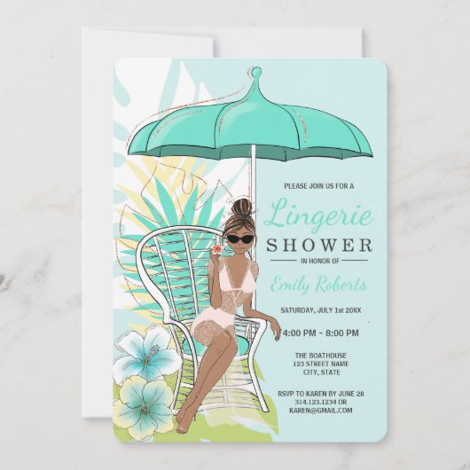 Invitation Lingerie de jardin douche mariée afro-américaine (Devant)