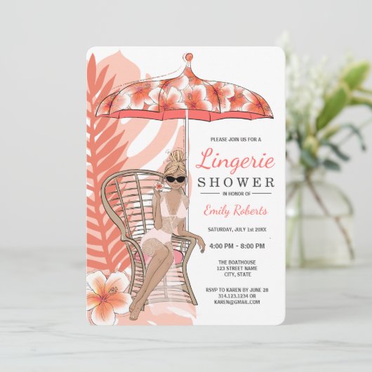 Invitation Lingerie douche mariée blonde (Debout devant)