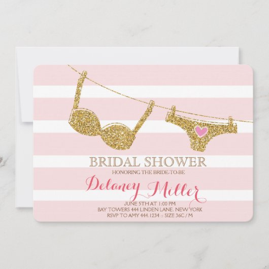 Invitation Lingerie Douche nuptiale rose et or (Devant)