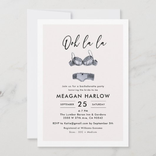 Invitation Lingerie Douche Ooh La Bachelorette Party (Devant)