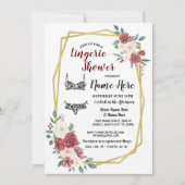 Invitation Lingerie Douche Or Aquarelle Rouge Crème Floral (Devant)