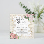 Invitation Lingerie Douche Vintage Rose Antique Frame (Debout devant)