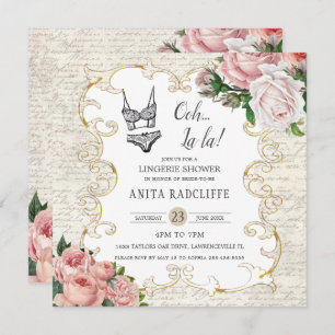 Invitation Lingerie Douche Vintage Rose Antique Frame