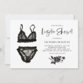 Invitation Lingerie en dentelle d'aquarelle noire Fête des ma (Devant)