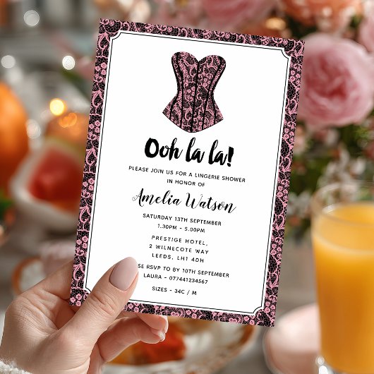 Invitation Lingerie en dentelle noire et rose