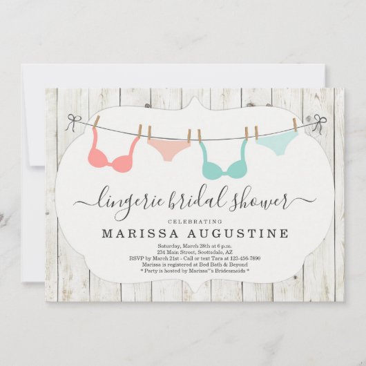 Invitation Lingerie Fête de Mariée - Linge de maison rustique (Devant)