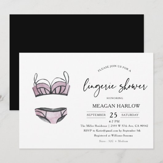 Invitation Lingerie moderne Douche Sous-vêtements Fête Invita (Devant / Derrière)