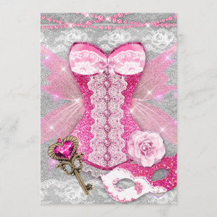 Invitation Lingerie Party PINK Clé Corset Masque Argent