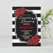 Invitation Lingerie rose rouge douche noir et argent (Debout devant)