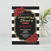 Invitation Lingerie rose rouge douche noir et or (Debout devant)