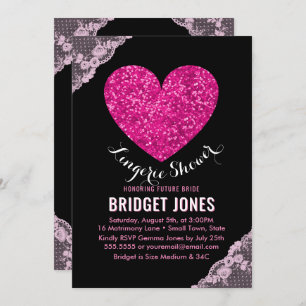 Invitation Lingerie Shower Bridal Party Dentelle de coeur ros