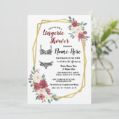 Invitation Lingerie sous douche Gold Aquarelle Fleurs Rouges  (Debout devant)