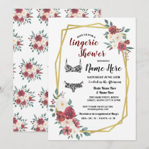 Invitation Lingerie sous la douche Or Aquarelle Rouge Crème F