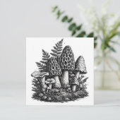 Invitation Linogravure de champignons forestiers vintage (Debout devant)