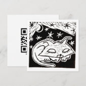 Invitation Linogravure de chat rêvant entre les étoiles (Devant / Derrière)