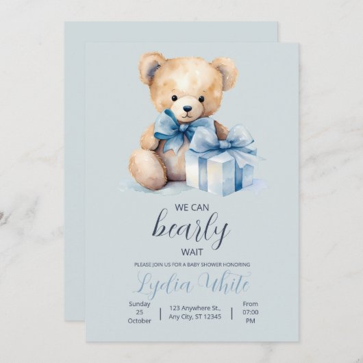 Invitation L'Invitation Baby shower De L'Ours En Teddy Peut A (Devant / Derrière)