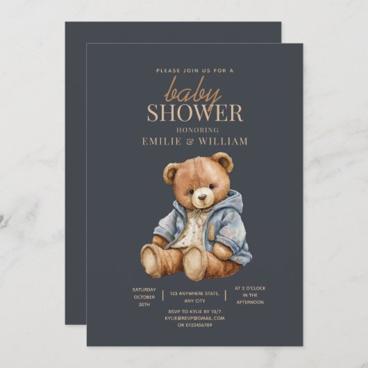 Invitation L'Invitation Baby shower De L'Ours En Teddy Peut A (Devant / Derrière)