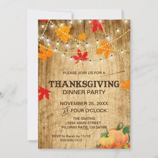 Invitation L'invitation de Thanksgiving pour un dîner rustiqu (Devant)