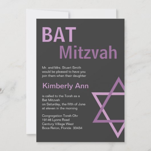 Invitation L'invitation des Bat mitzvah modernes - gris foncé (Devant)