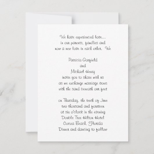Invitation L'invitation parfaite au mariage sur la plage.... (Dos)