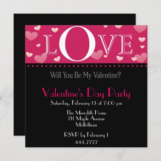 Invitation L'invitation rose de Valentine (Devant / Derrière)