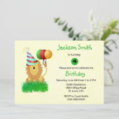 Invitation Lion avec fête des ballons d'anniversaire (Debout devant)