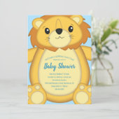 Invitation Lion Baby shower bleu (Debout devant)