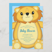 Invitation Lion Baby shower bleu (Devant / Derrière)